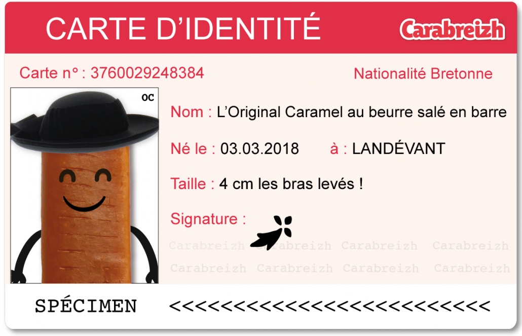 carte identité caramel barre